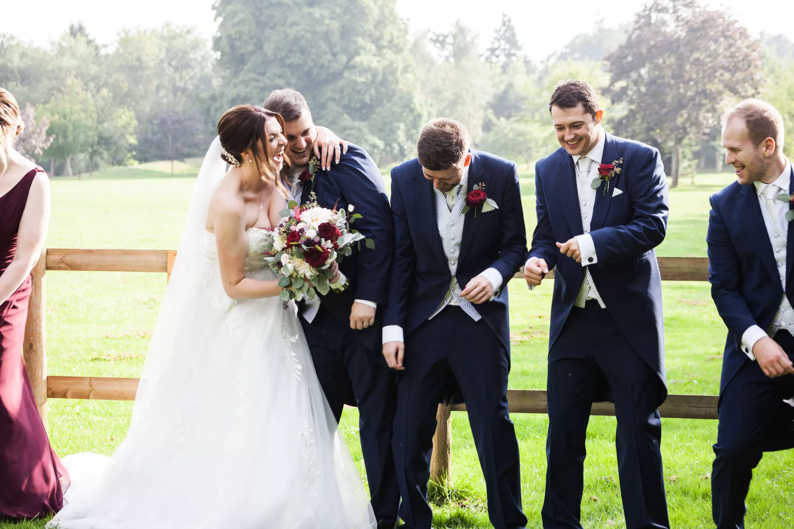 Bridal party having fun at Hayne House | wedding photography in Kent by CJ